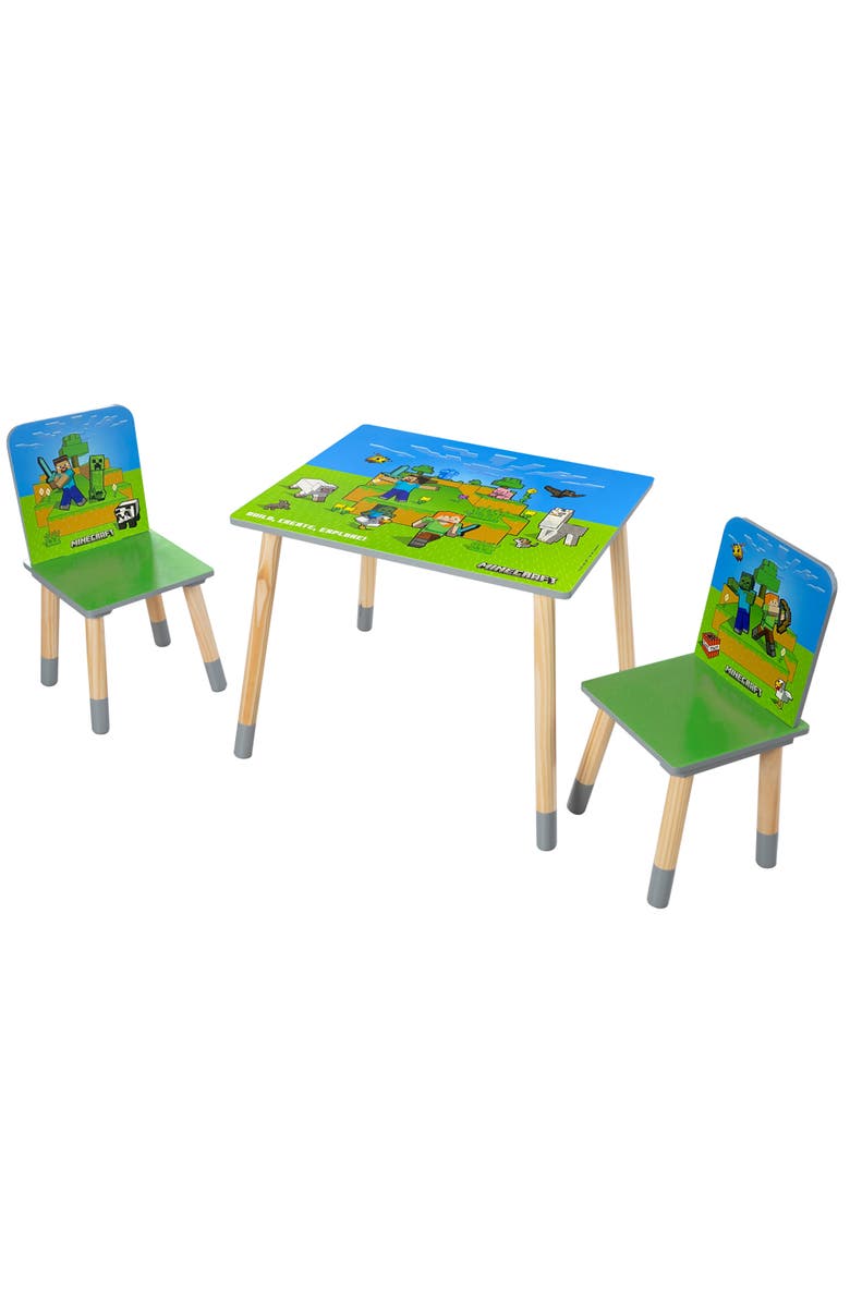 MINECRAFT Kids Wooden Table & Chair Set Green & Blue, 3Piece Decor, Main, color, Multicolored