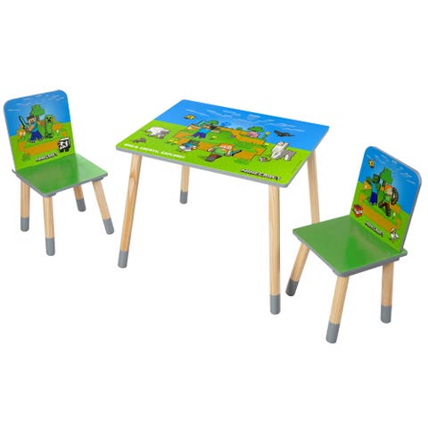 Kids Wooden Table & Chair Set Green & Blue, 3Piece Decor