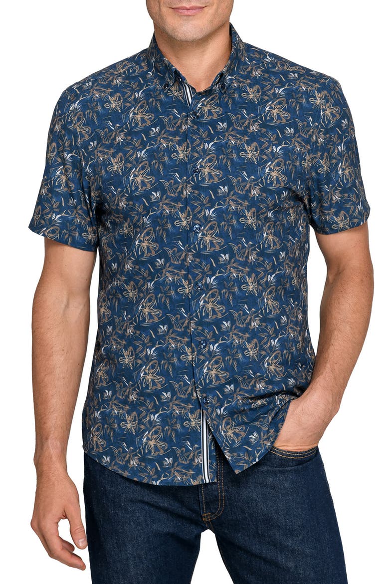 Abstract Woven Short Sleeve Basic, Main, color, NAVY
