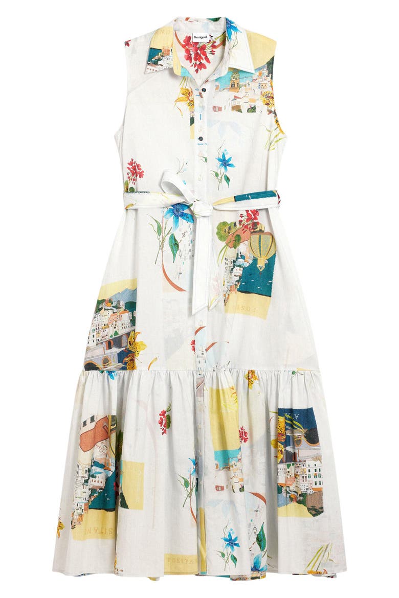 Postcard Print Sleeveless Shirtdress, Alternate, color, LIGHT BLUE