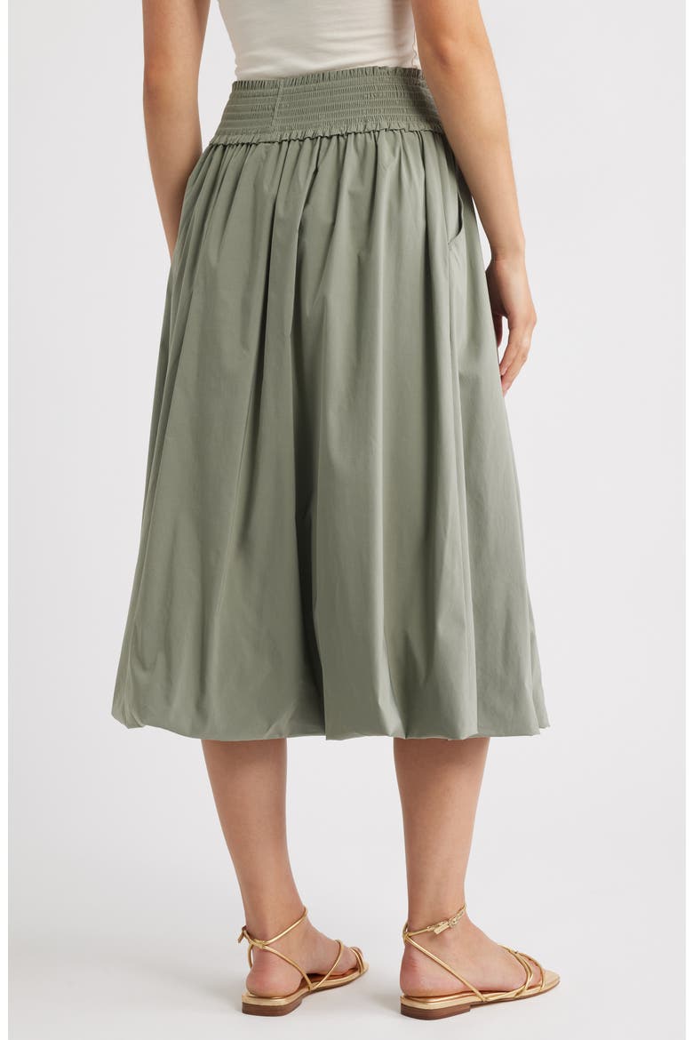 Smocked Waist Bubble Hem Midi Skirt, Alternate, color, DEEP SEAGRASS