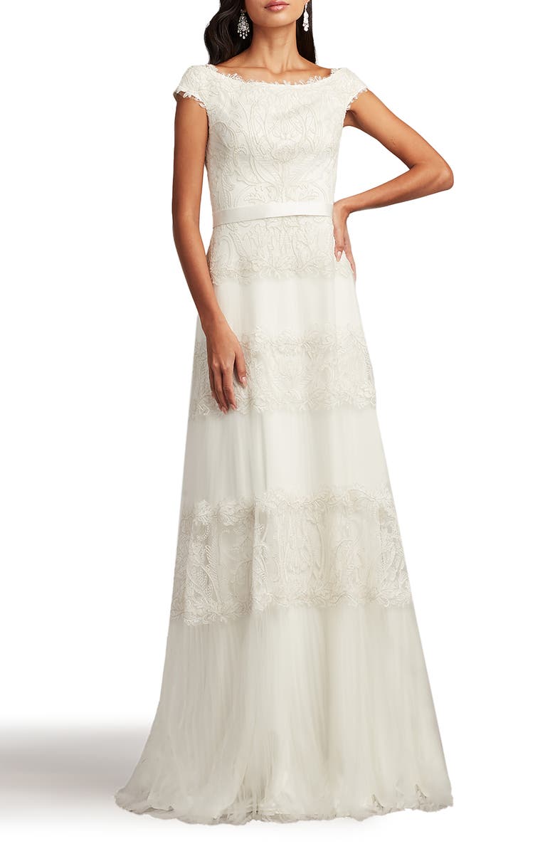 Tadashi Shoji Sequin Corded Lace Off the Shoulder Gown, Alternate, color, 