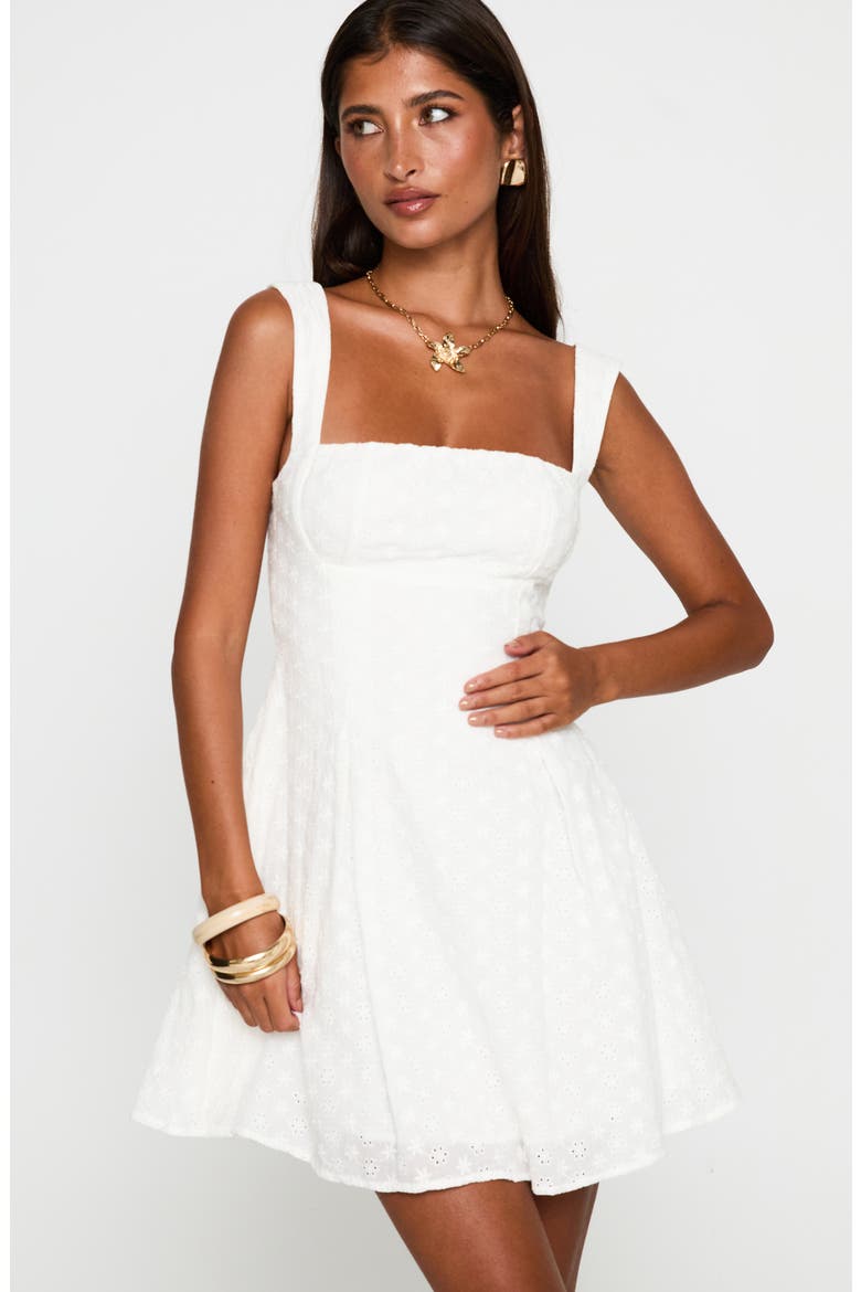 Xanthus Eyelet Tie Back Cotton Minidress, Alternate, color, WHITE