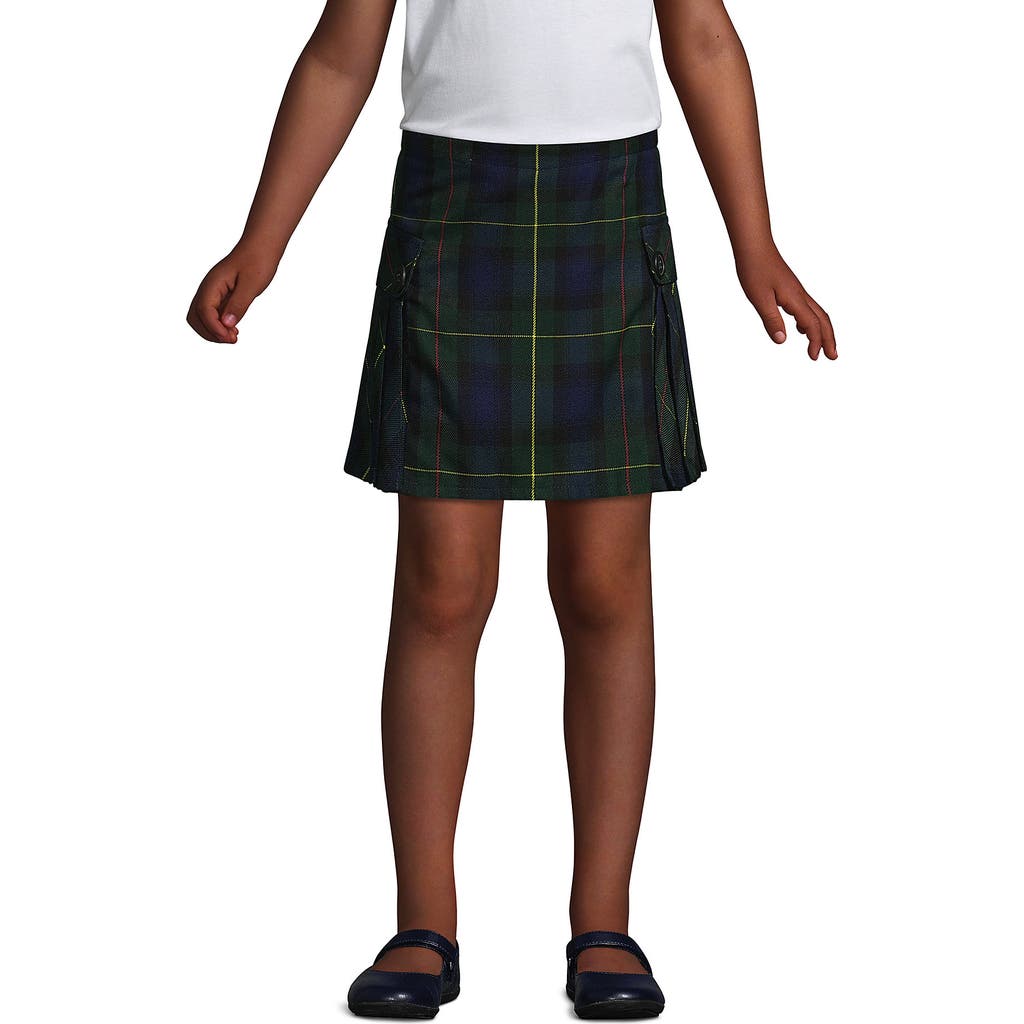 Lands' End School Uniform Girls Side Pleat Plaid Skort Above Knee In Hunter/classic Navy Plaid