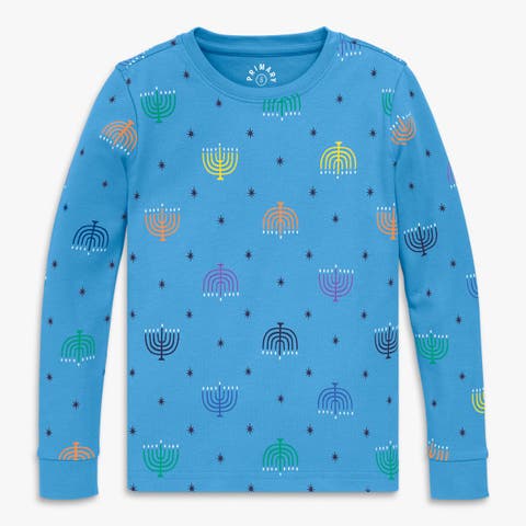 Kids Organic Pj Top In Rainbow Menorahs (Toddler, Little Kid, Big Kid)