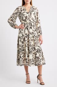 Anne Klein Floral Print Long Sleeve Dress