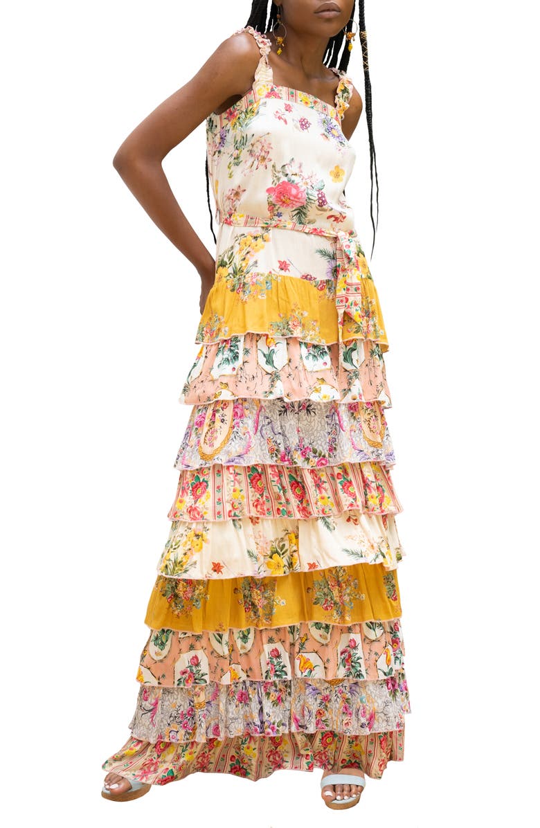 BAROK PARIS Floral Ruffle Tiered Maxi Dress, Main, color, 