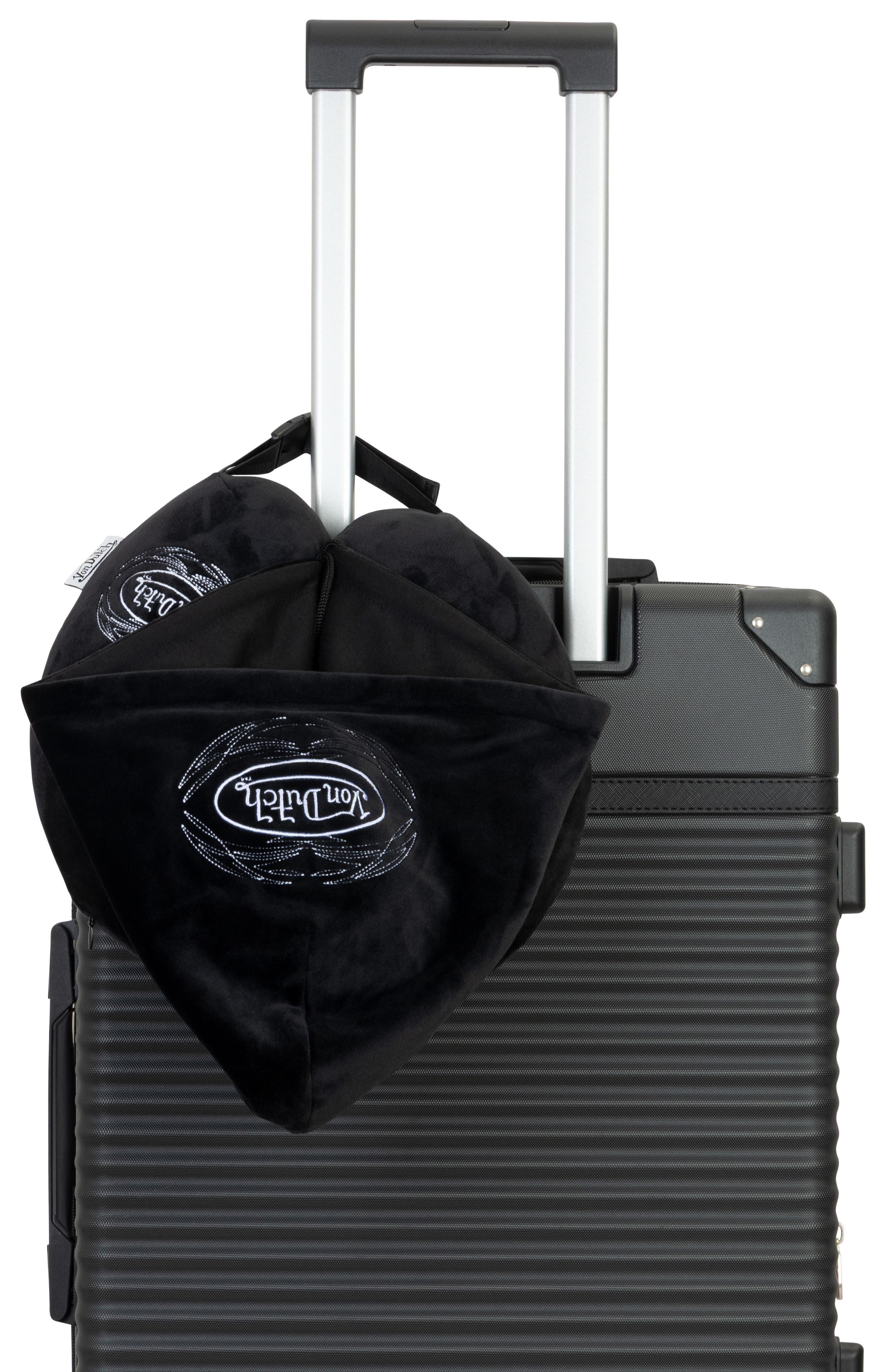 Von Dutch Pinstripe Hooded Memory Foam Travel Neck Pillow, Alternate, color, Black