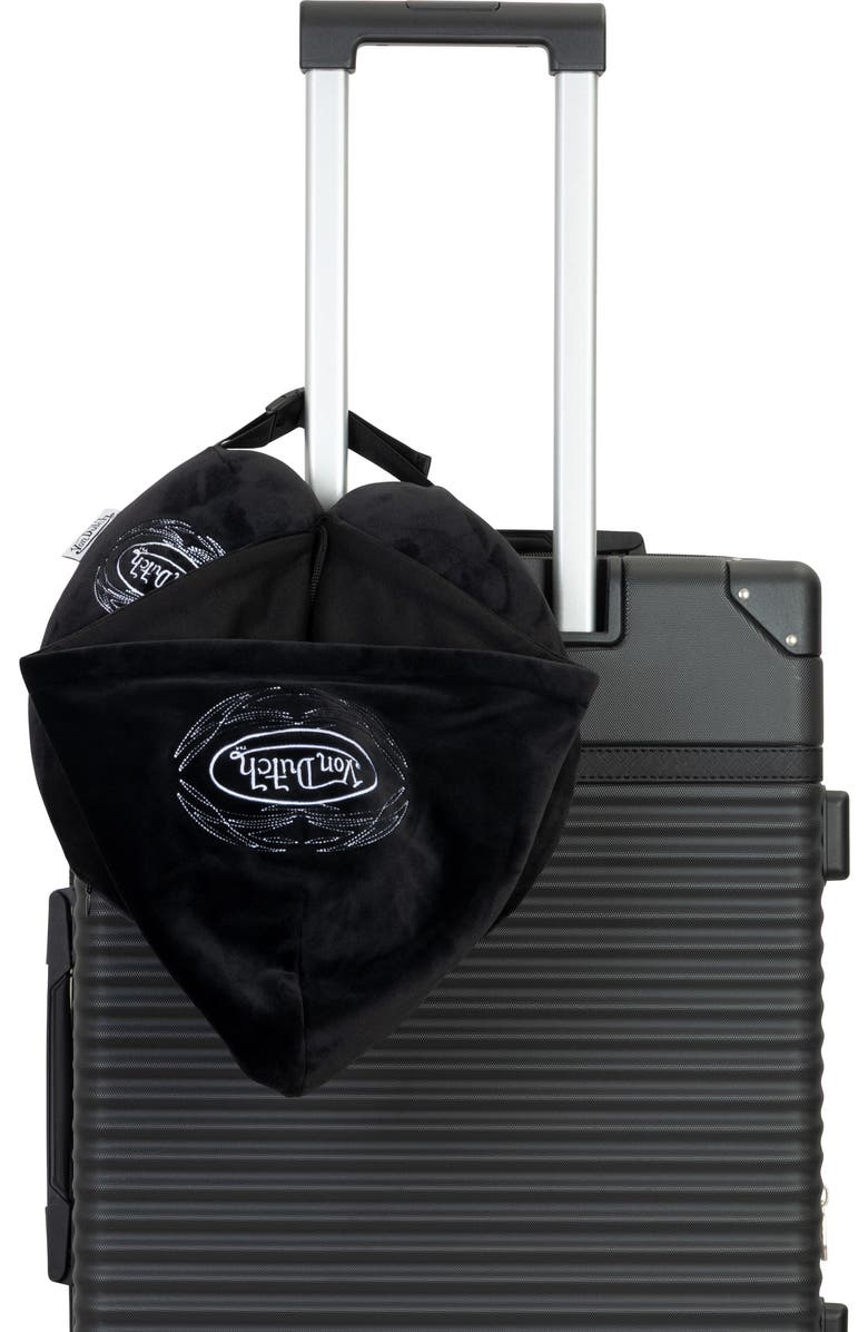 Von Dutch Pinstripe Hooded Memory Foam Travel Neck Pillow, Alternate, color, Black