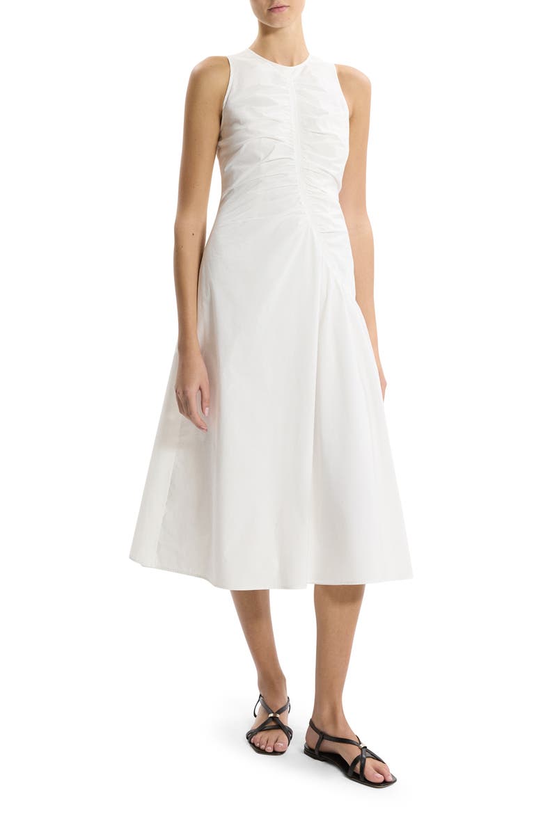 Asymmetric Ruched Sleeveless Midi Dress, Main, color, WHITE