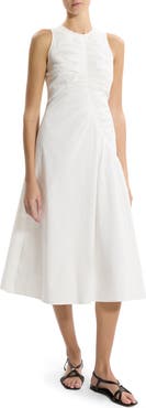 Theory Asymmetric Ruched Sleeveless Midi Dress