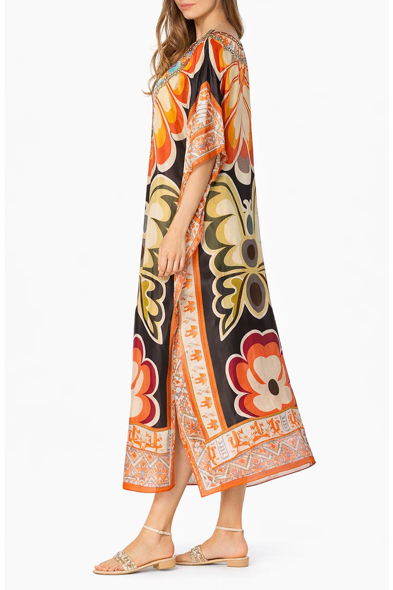 Print V-Neck Maxi Caftan, Alternate, color, METALLIC