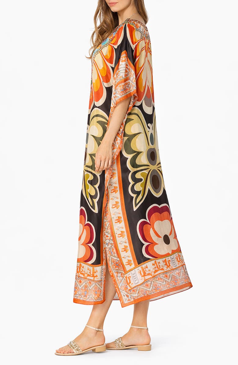 RANEES Print V-Neck Maxi Caftan, Alternate, color, Metallic