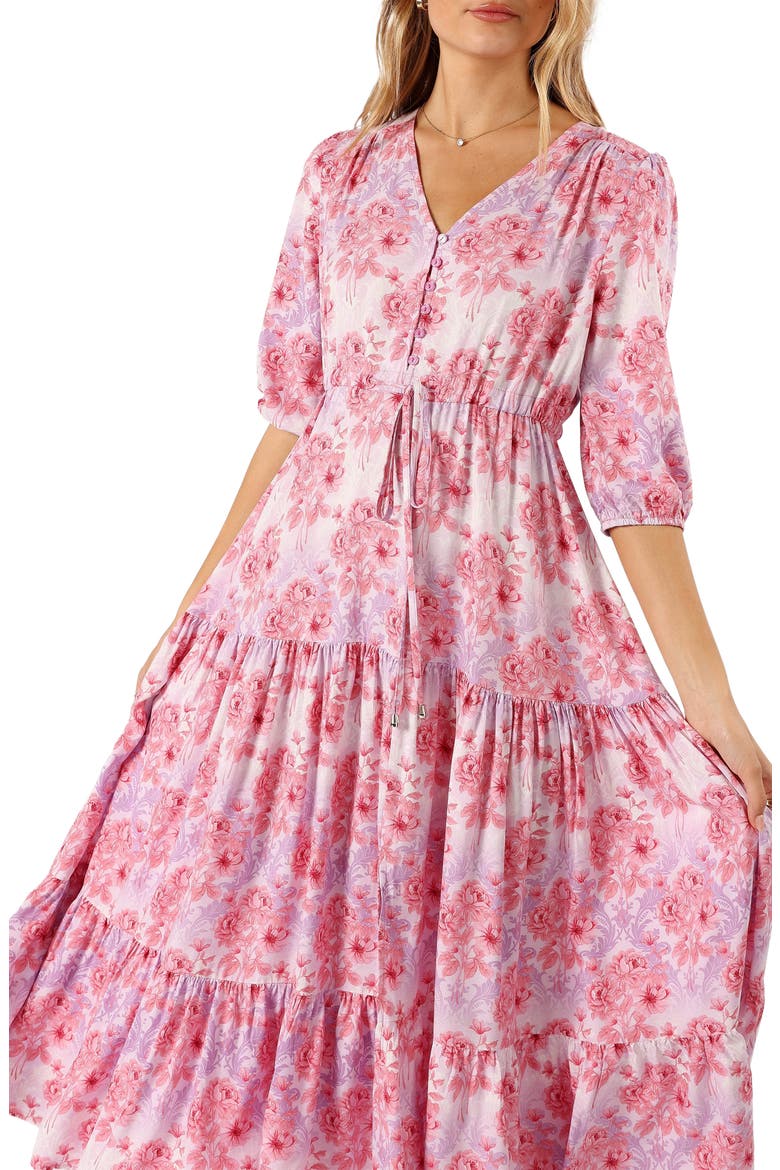 Kelda Floral Tiered Maxi Dress, Alternate, color, PINK/ PURPLE