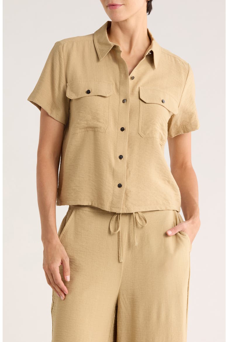 Crinkle Camp Shirt, Main, color, TRAVERTINE