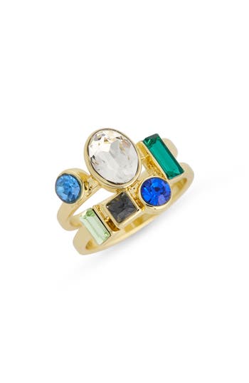 Covet Crystal Faux Stack Ring In Gold
