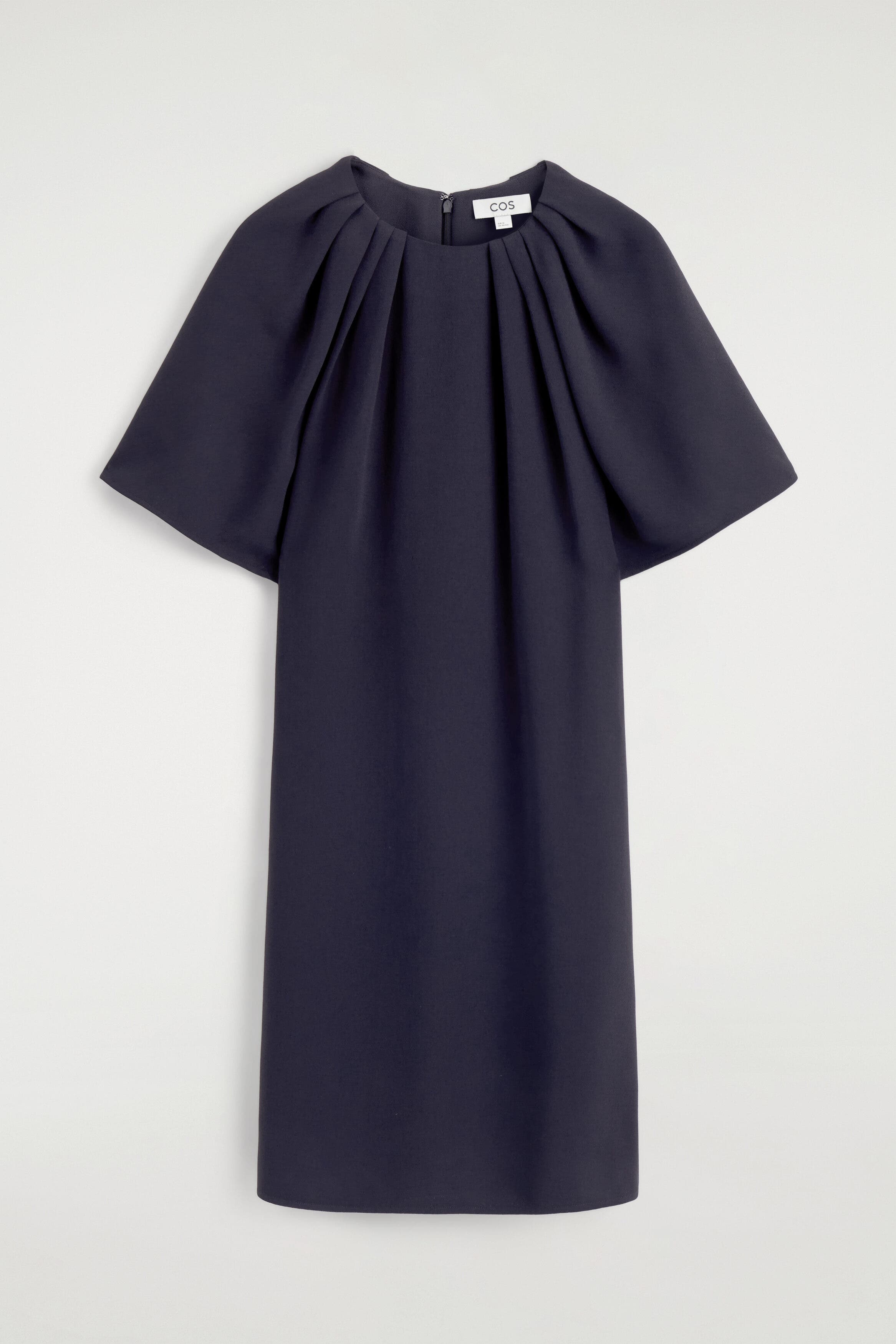 cos dark blue dress Gathered Short-sleeved Mini (Women) Sizes:16 Women's Black Satin Asymmetric Detail Midi Dress in 37 / 14 ½