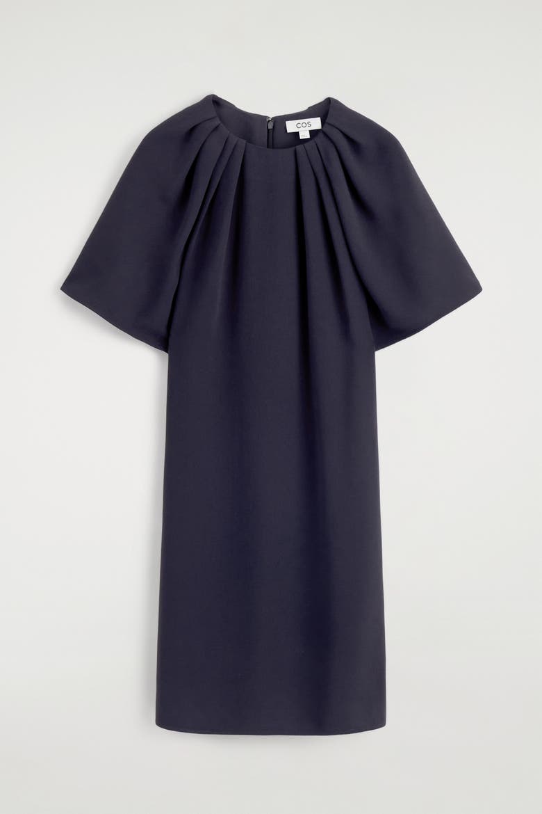 Gathered Short-sleeved Mini Dress, Alternate, color, NAVY