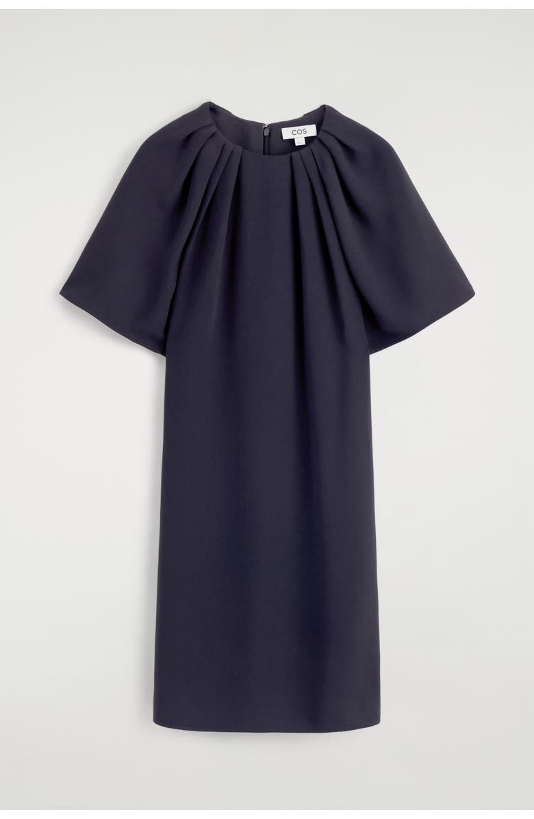 COS Gathered Short-sleeved Mini Dress, Alternate, color, Navy