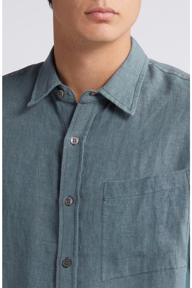 Linen Short Sleeve Button-Up Shirt, Alternate, color, BLACK