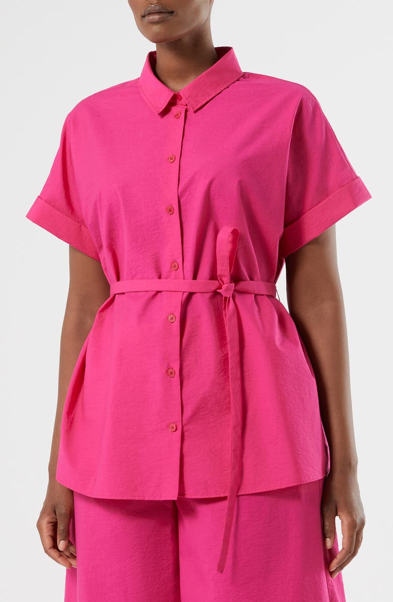 Marina Rinaldi Vetrino Tie Waist Shirt, Main, color, Fuchsia