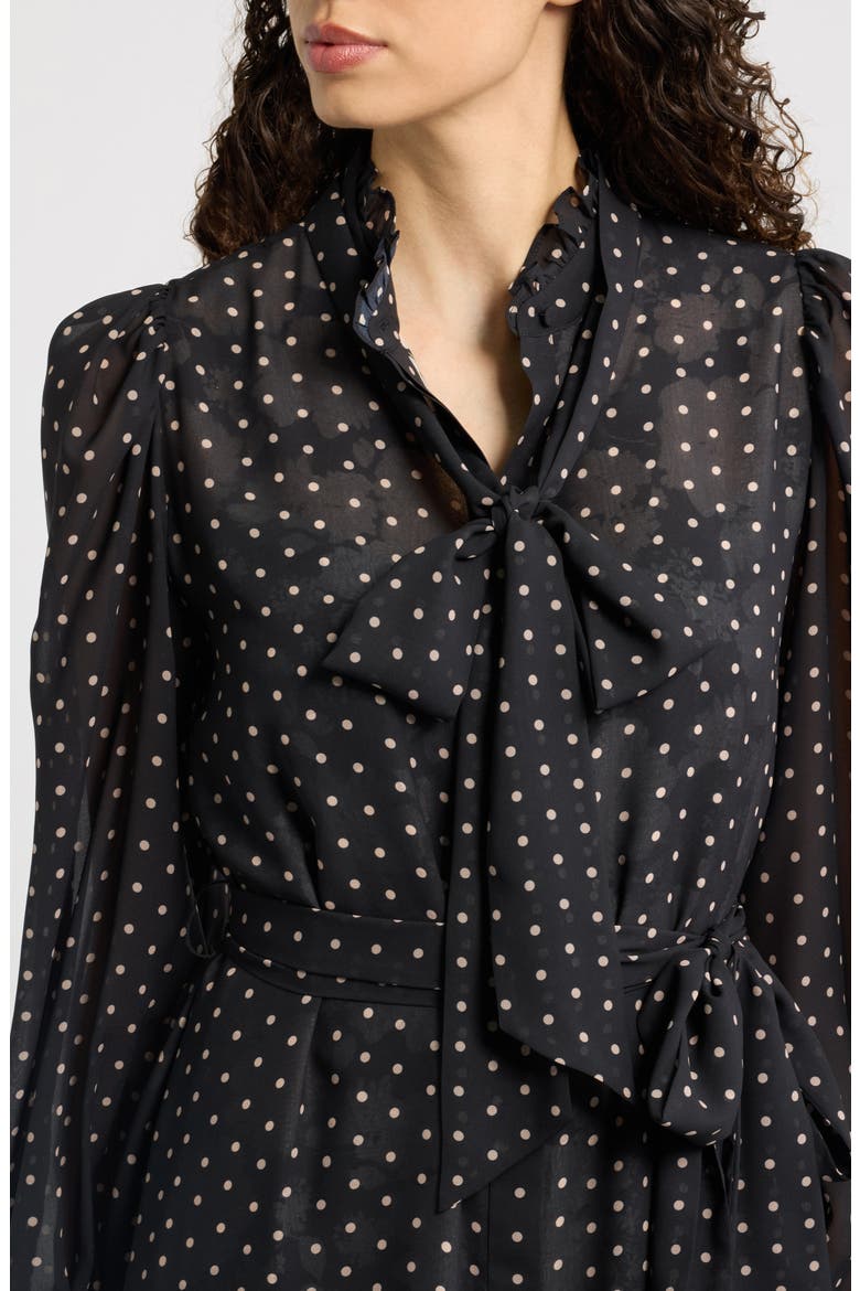 Erin Tie Waist Long Sleeve Midi Dress, Alternate, color, BLACK MULTI