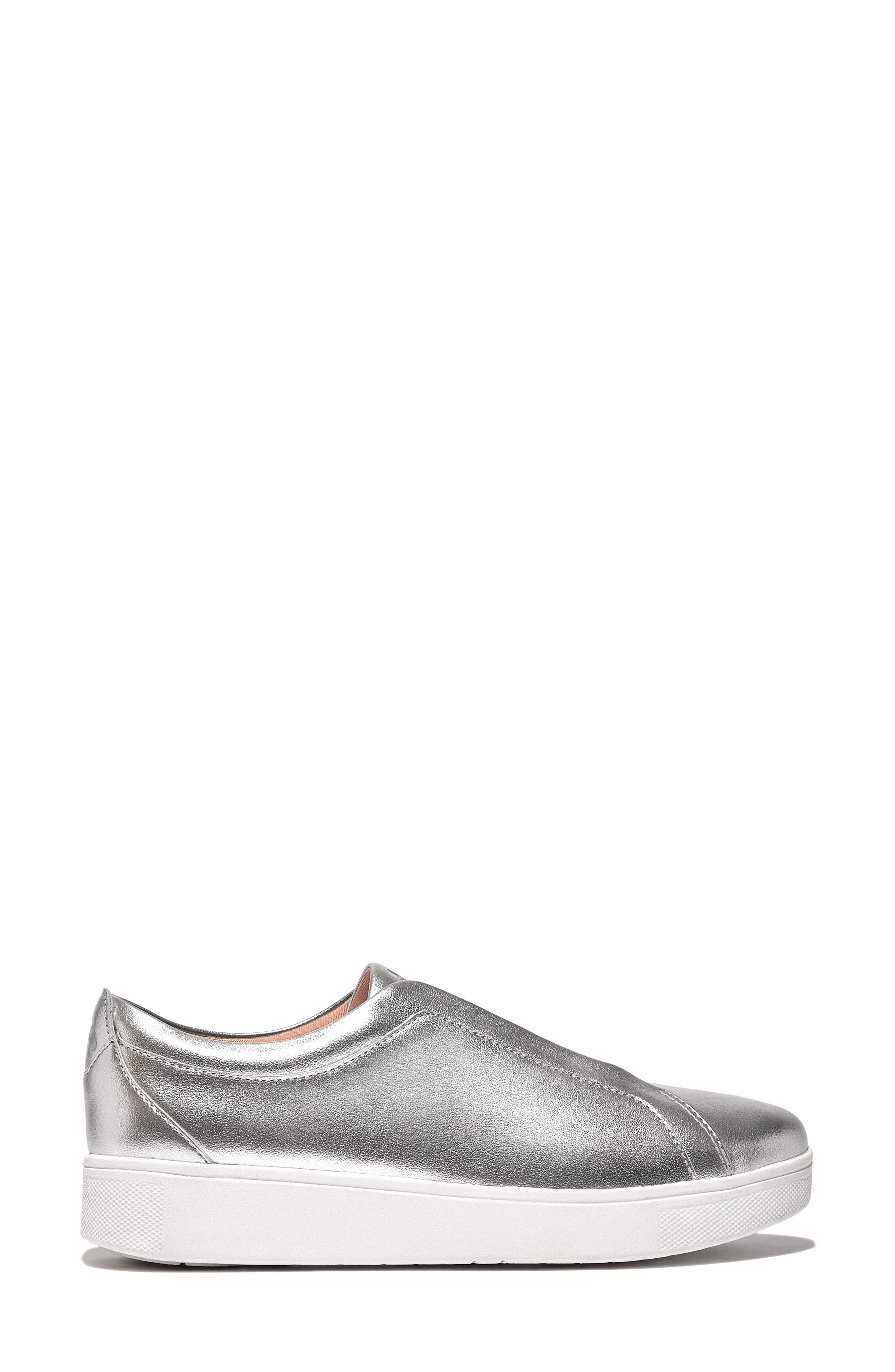 FitFlop Rally Metallic Slip-On Sneaker, Alternate, color, Silver