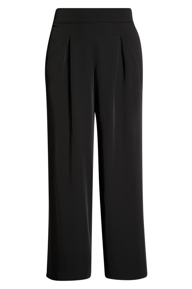 Pleated Pull-On Wide Leg Pants, Alternate, color, ANNE BLACK