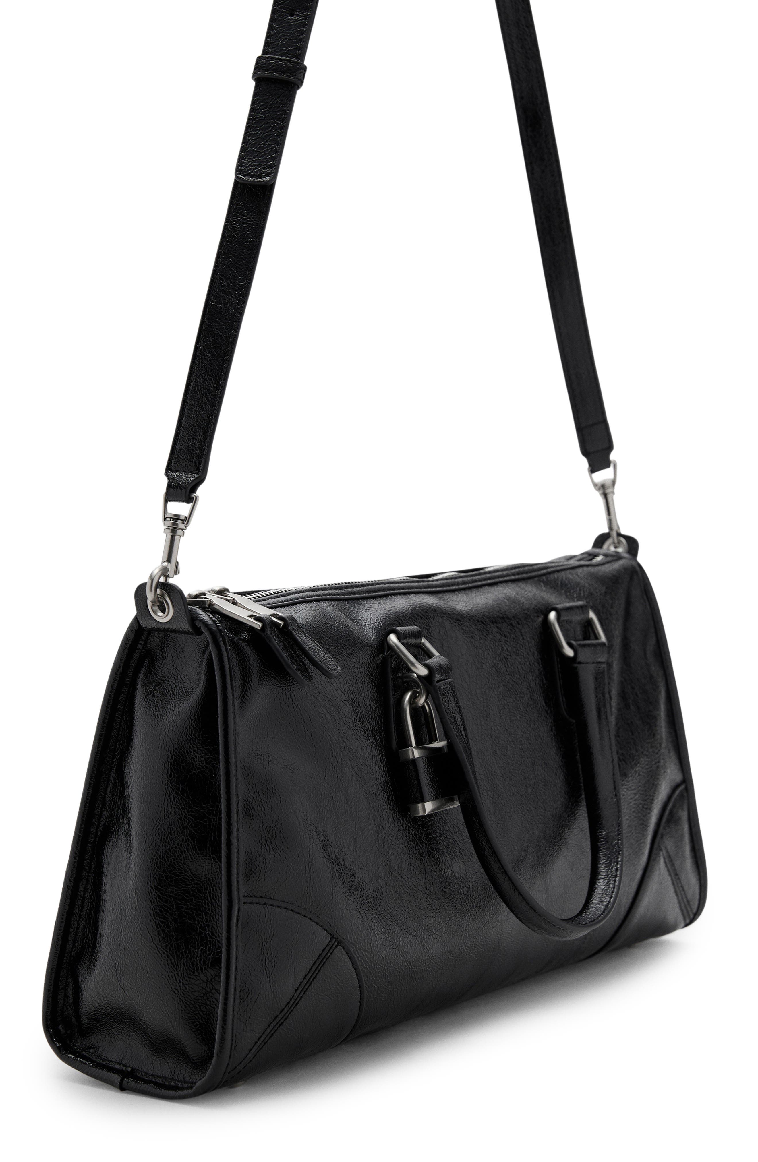 MANGO Faux Leather Satchel, Alternate, color, Black