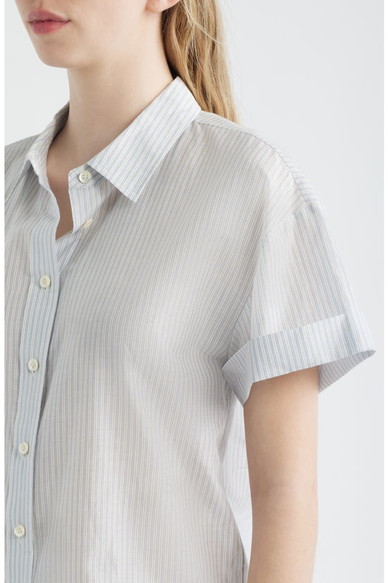 The Boardwalk Stripe Short Sleeve Cotton & Silk Button-Up Shirt, Alternate, color, OCEAN BLUE MULTI