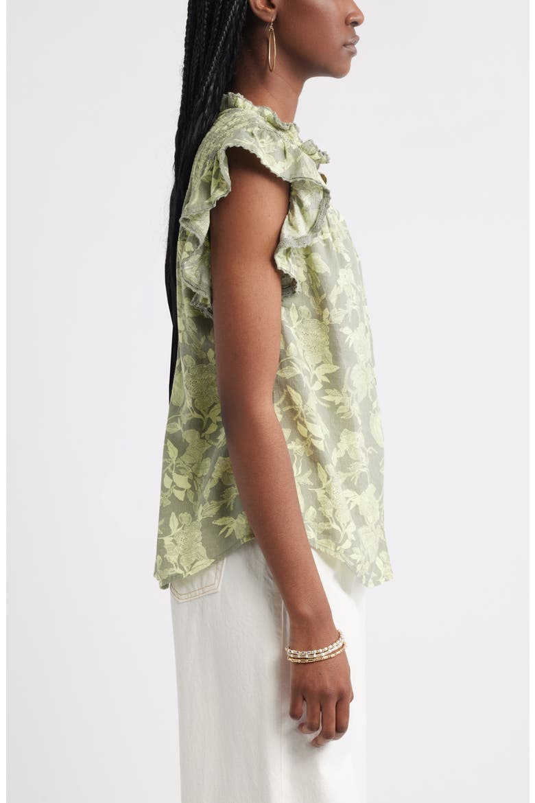 Smocked Yoke Linen Blend Shirt, Alternate, color, OLIVE- GREEN JILL BLOOM
