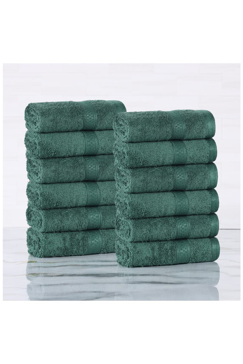 12-Pack Face Towel Set, Alternate, color, HUNTER GREEN