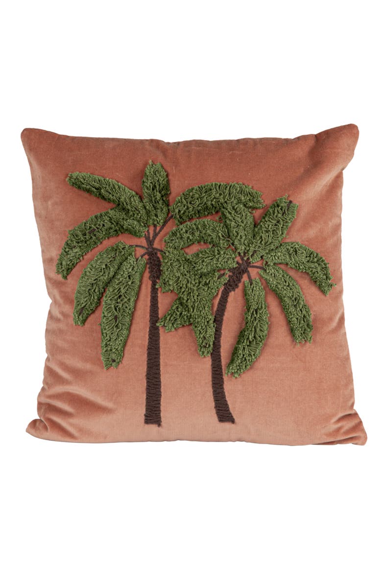 Tropical Embroidered Velvet Pillow, Multicolor, Alternate, color, Pink