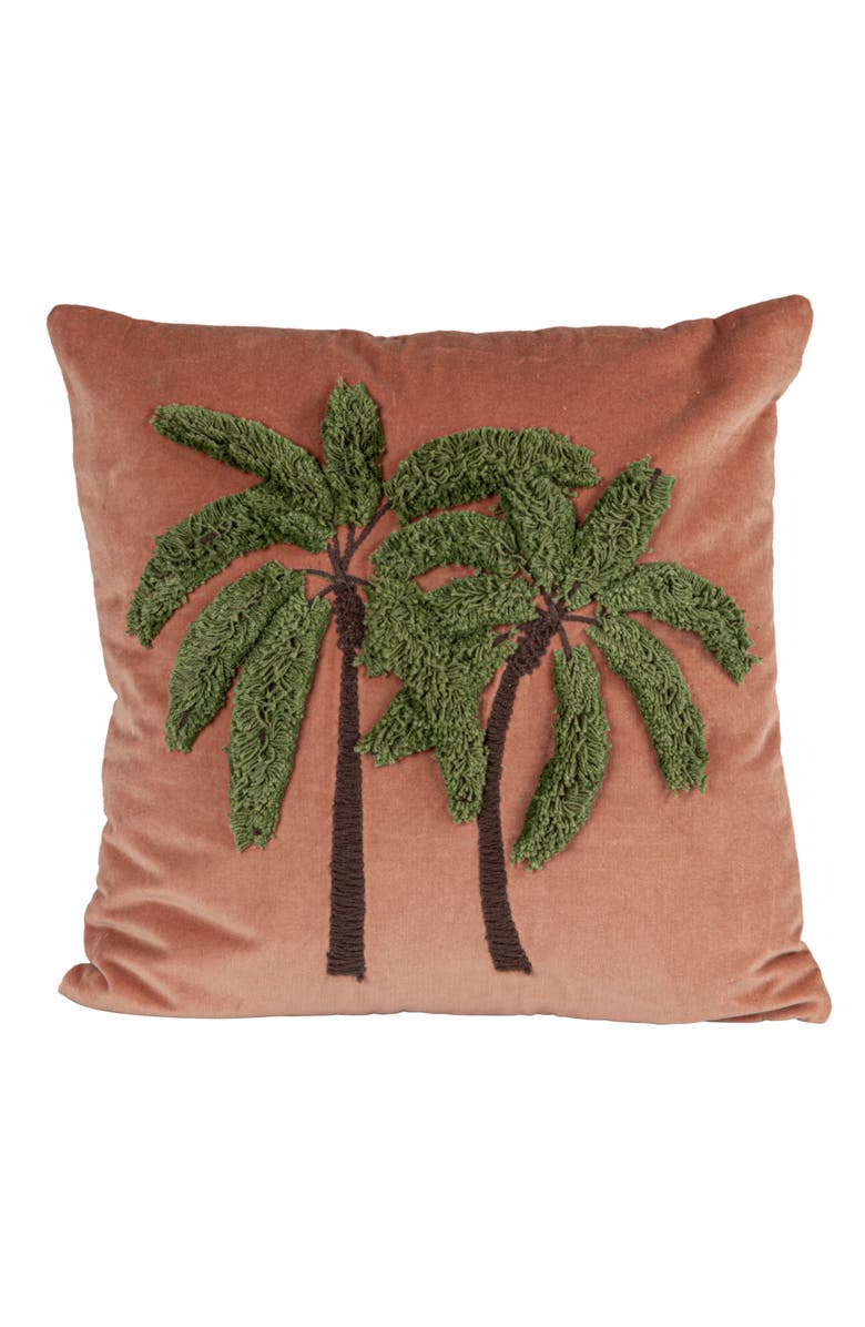 Storied Home Tropical Embroidered Velvet Pillow, Multicolor, Alternate, color, Pink