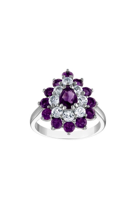 Sterling Silver Amethyst & Created White Sapphire Double Halo Ring