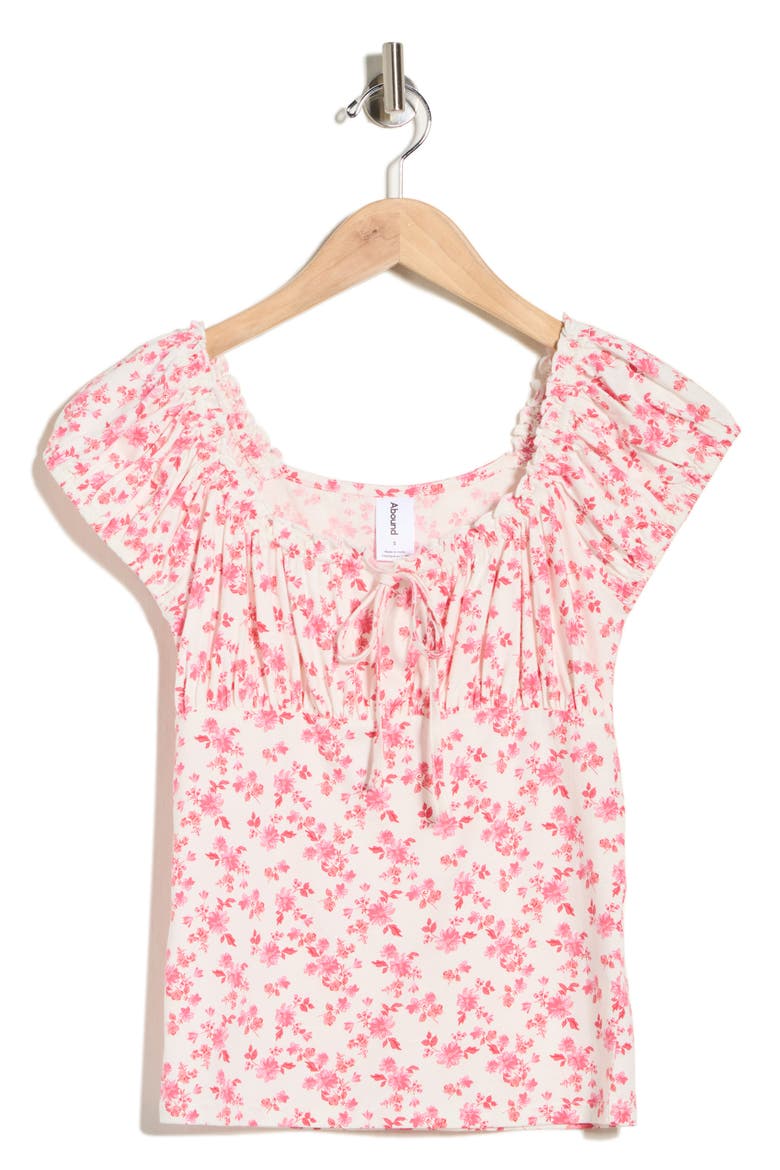 Cap Sleeve Ruched Top, Main, color, IVORY RED COTTAGE GARDEN