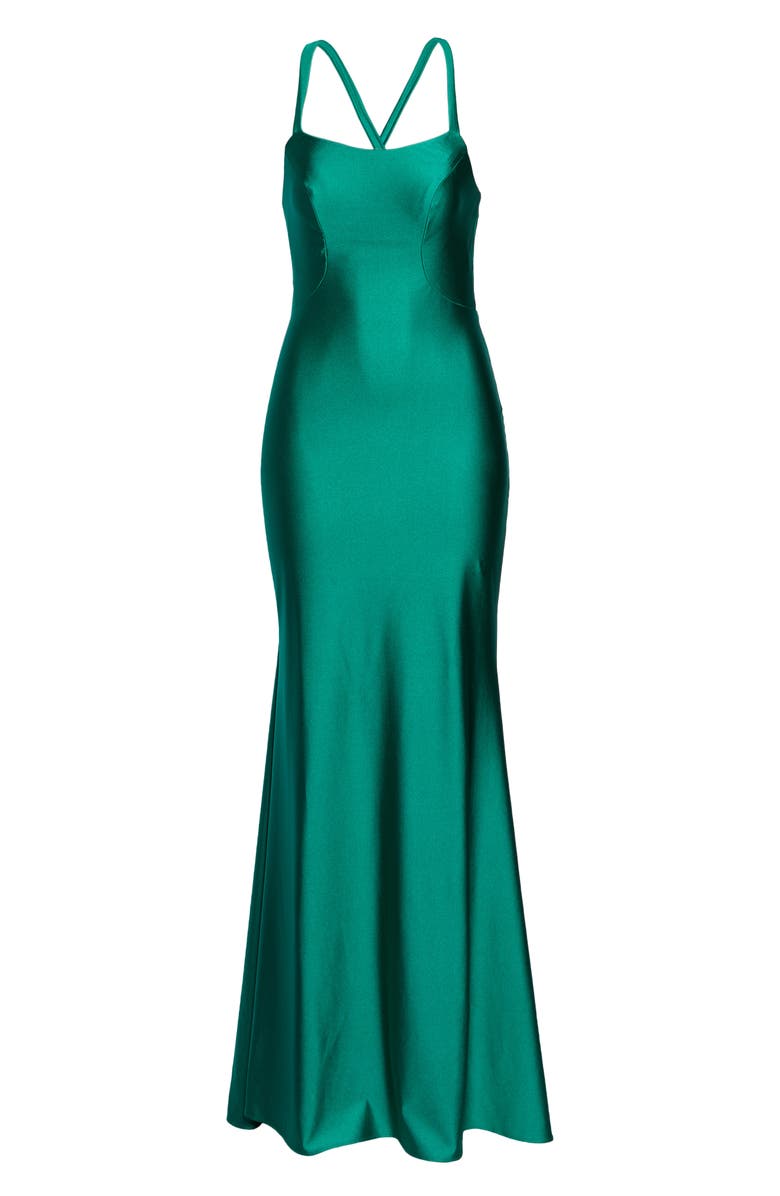 Xscape Evenings Xscape Lace-Up Satin Gown, Alternate, color, 