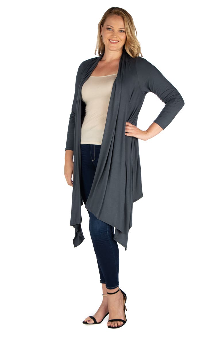 Plus Size Extra Long Open Front  Cardigan, Alternate, color, Charcoal