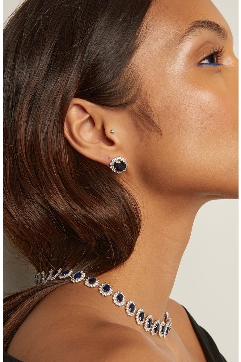 Diana Stud Earrings, Alternate, color, White Gold Vermeil