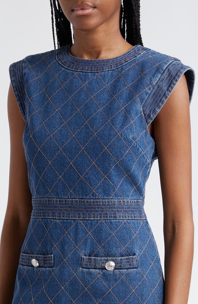 Veronica Beard Ginny Topstitch Denim Minidress, Alternate, color,