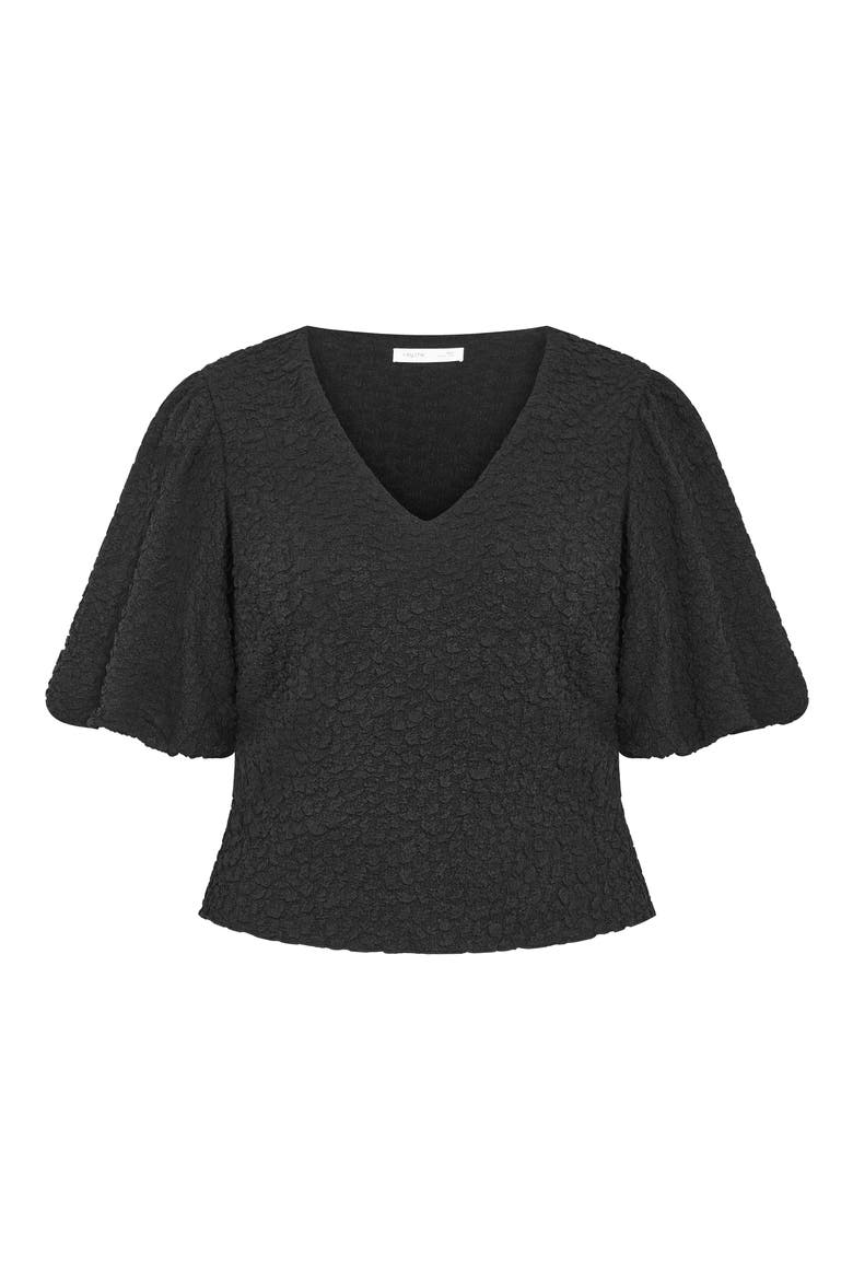 Chrissie Texture Puff Sleeve Top, Alternate, color, BLACK
