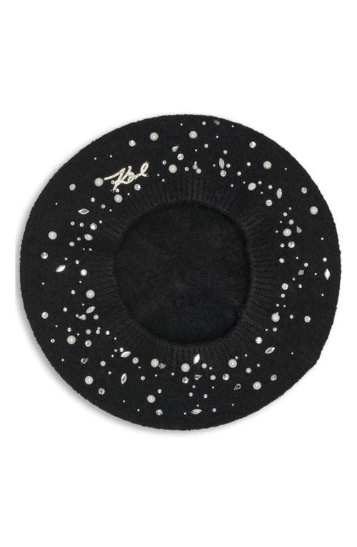 Karl Lagerfeld Paris Scattered Crystal Beret In Black