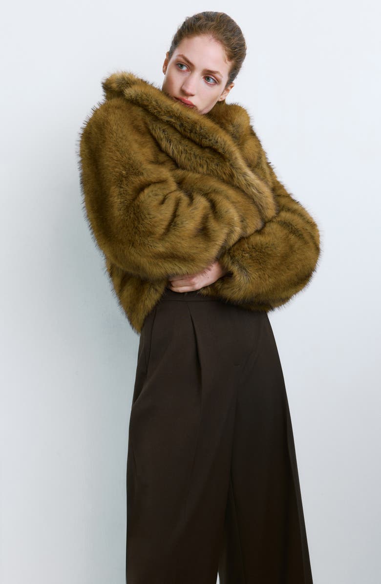 MANGO Pleated Wide Leg Pants, Alternate, color, Chocolate