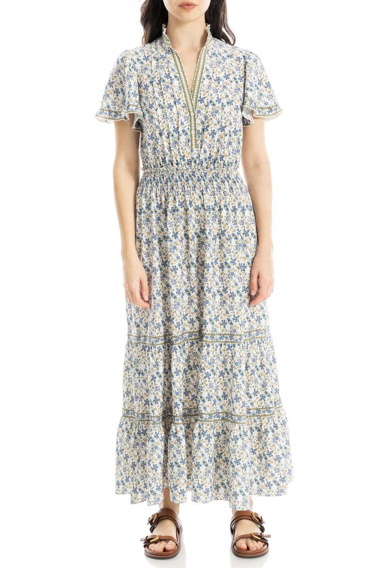 Flutter Sleeve Maxi Dress, Main, color, CREAM/ SKY