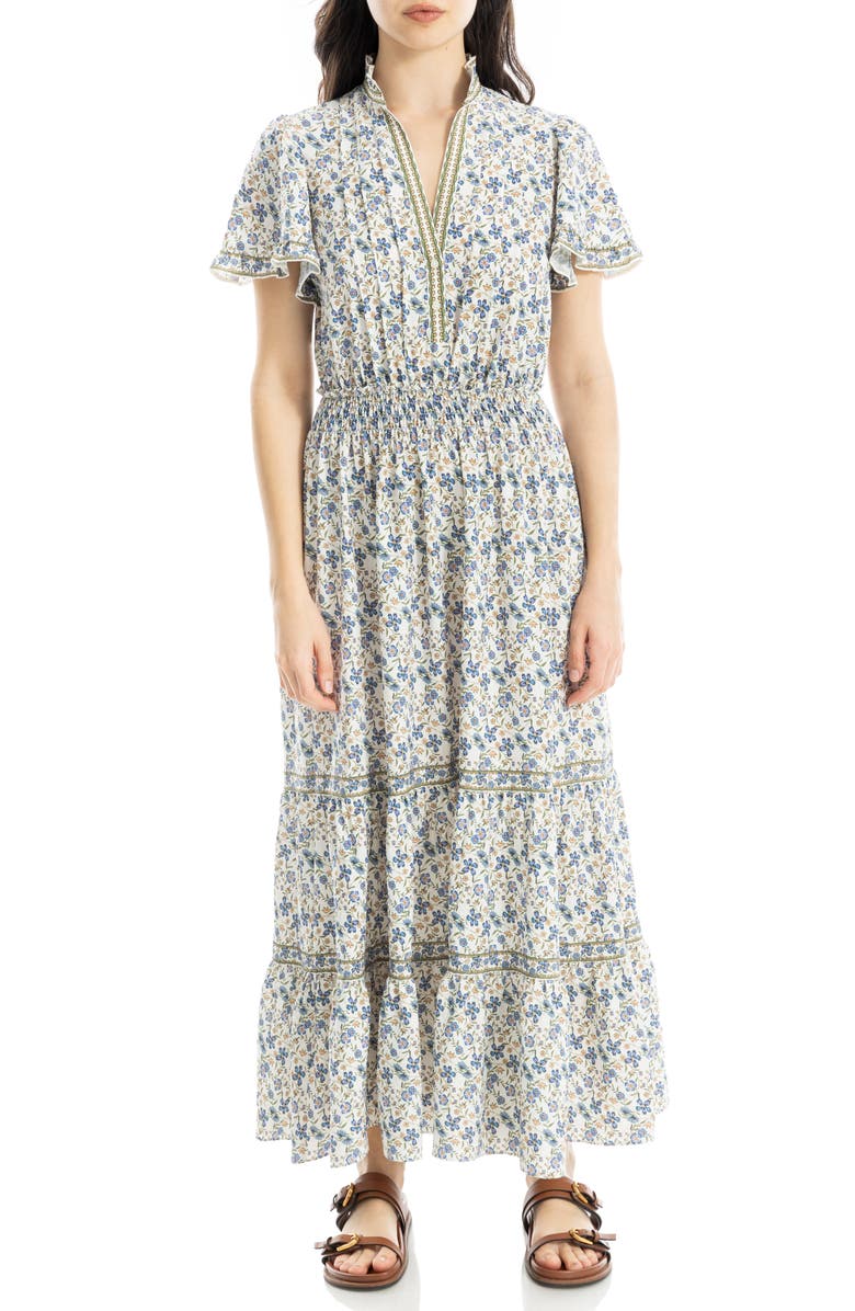 MAX STUDIO Flutter Sleeve Maxi Dress, Main, color, Cream/ Sky