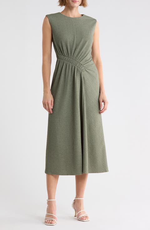 Sleeveless Shirred Waist Midi Dress