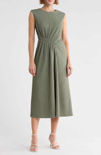 Sleeveless Shirred Waist Midi Dress