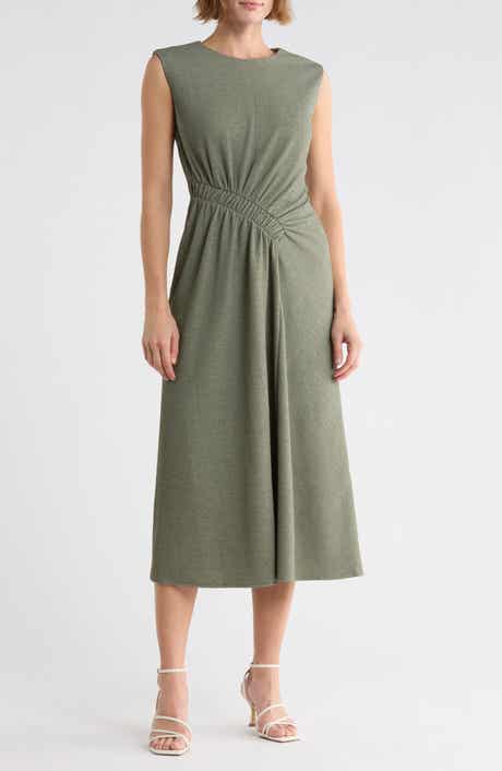 Sleeveless Shirred Waist Midi Dress