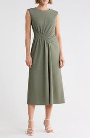 Maggy London Sleeveless Shirred Waist Midi Dress