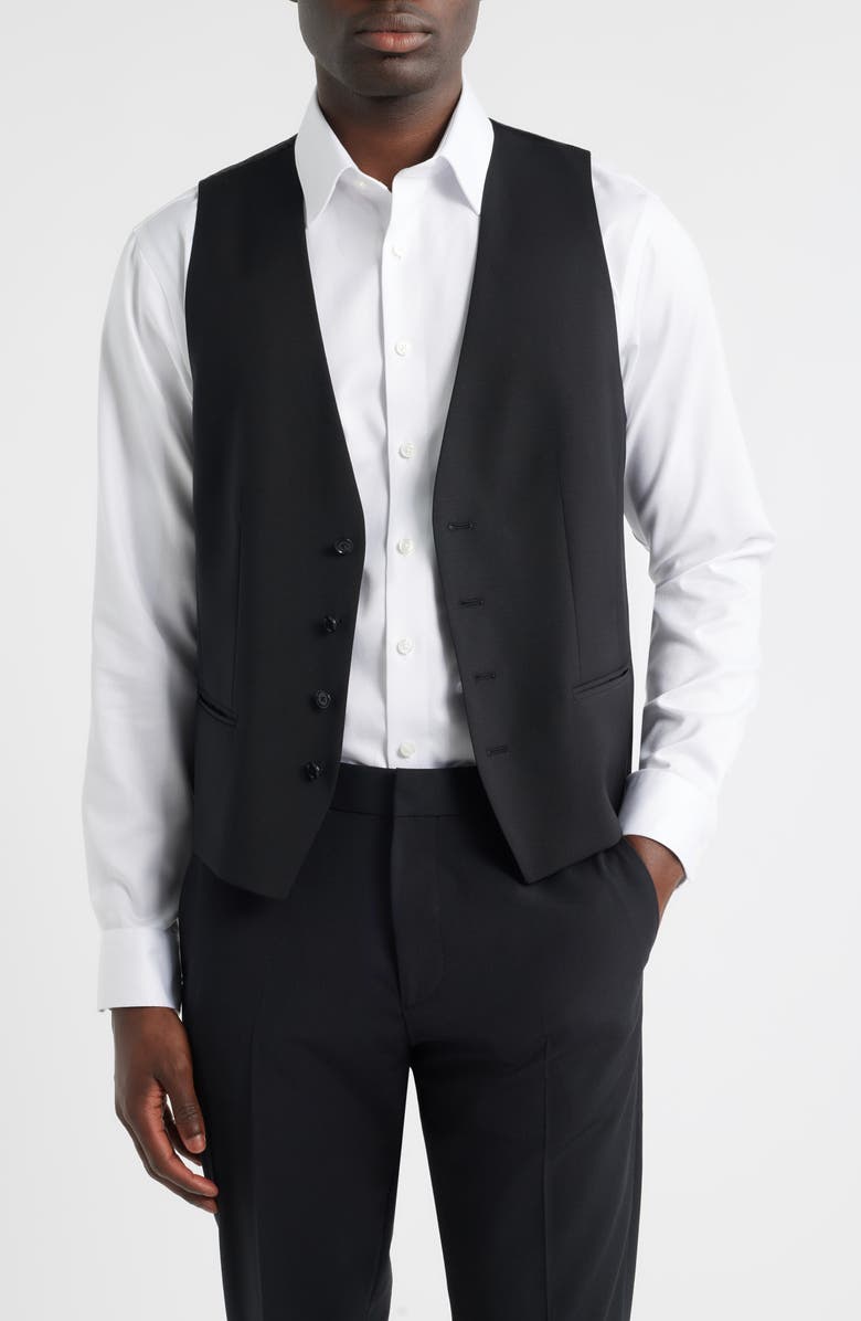 BOSS Houston Slim Fit Black Virgin Wool Suit Vest, Alternate, color, Black